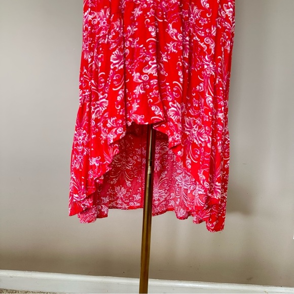 Abel The Label Boho Tiered Maxi Dress Women Small Cottagecore Red Flutter Sleeve - Picture 8 of 13